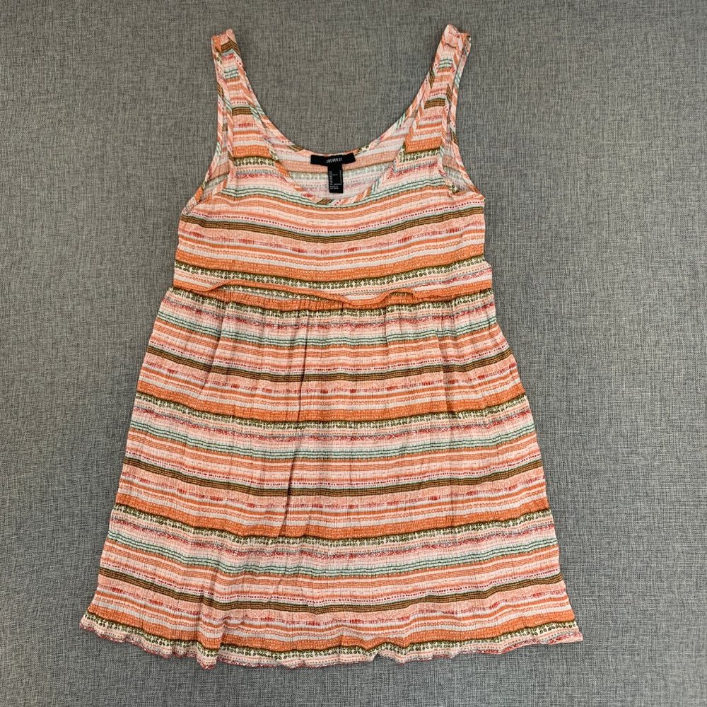 Forever‎ 21 Boho Striped Dress Textured Small Sleeveless Scoop Neck Above Knee